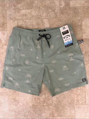 Billabong Men's Sage Green Tropical Print Swim Trunks